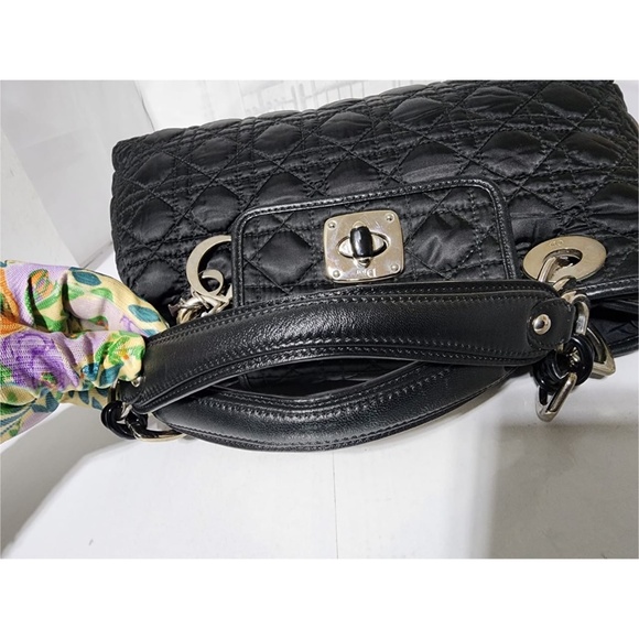 Authentic CHRISTIAN DIOR Cannage Quilted Satin Charming Lock Tote Bag Black - Picture 5 of 13